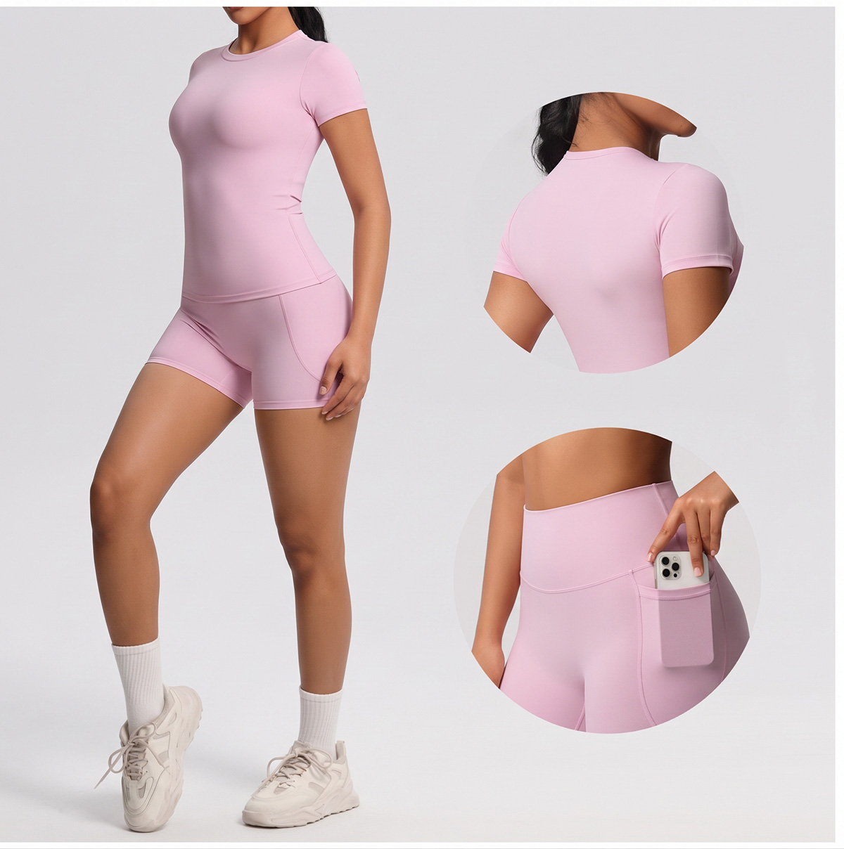 Yoga Fitness Set - 포켓 요가 세트 속건 라운드넥 요가