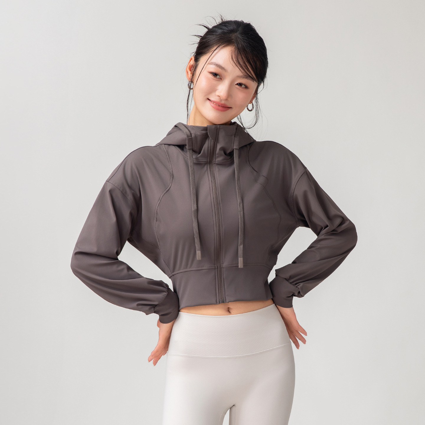 Yoga & Fitness Center - 여성용 솔리드 컬러 캐주얼 스탠드 칼라