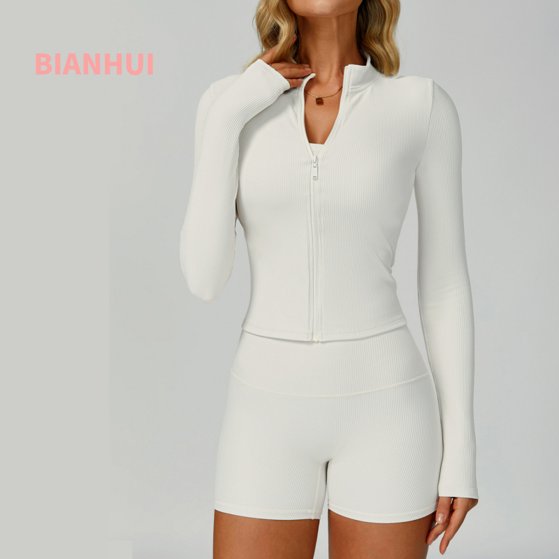 Yoga Fitness Jacket - BIANHUI 스레드 스탠드 칼라 슬림 피트