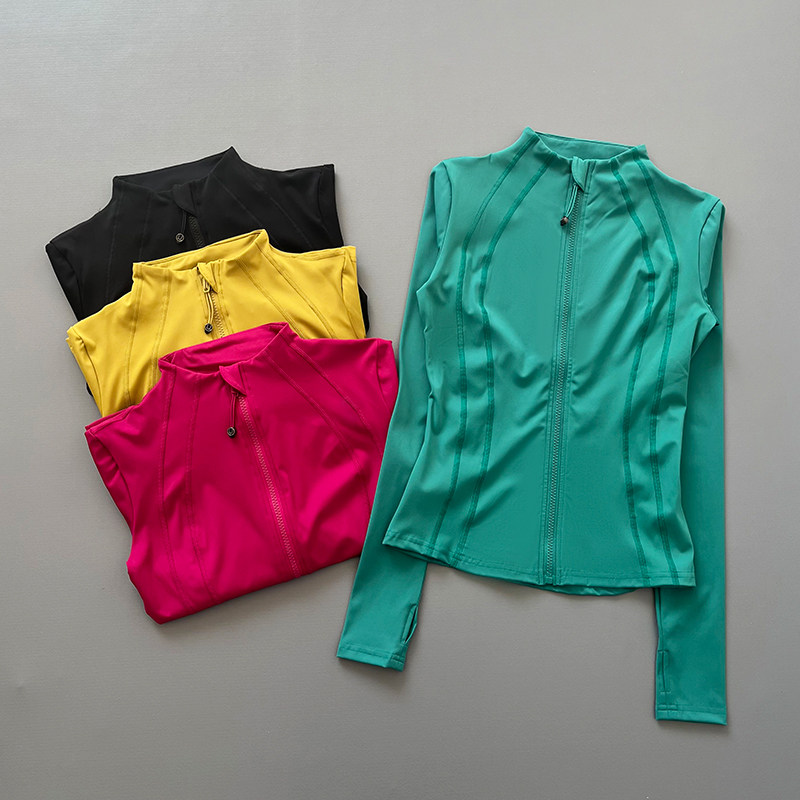 Yoga Fitness Jacket - 여성용 풀집업 긴팔 운동복 자켓 엄지손가락