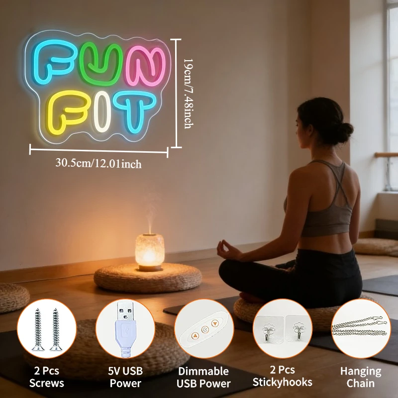 펀핏 네온사인 LED 만화 글자 모양 USB 재사용 가 - Yoga Fitness Room 리뷰 및 가격