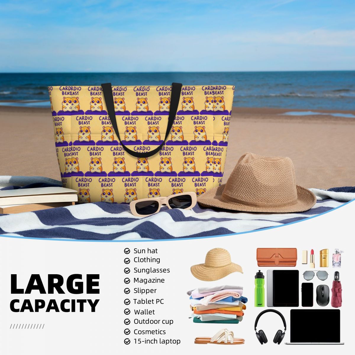 카디오 비스트 햄스터 운동 스티커 비치 토트 백 스포츠 - Yoga Fitness Tote 리뷰 및 가격