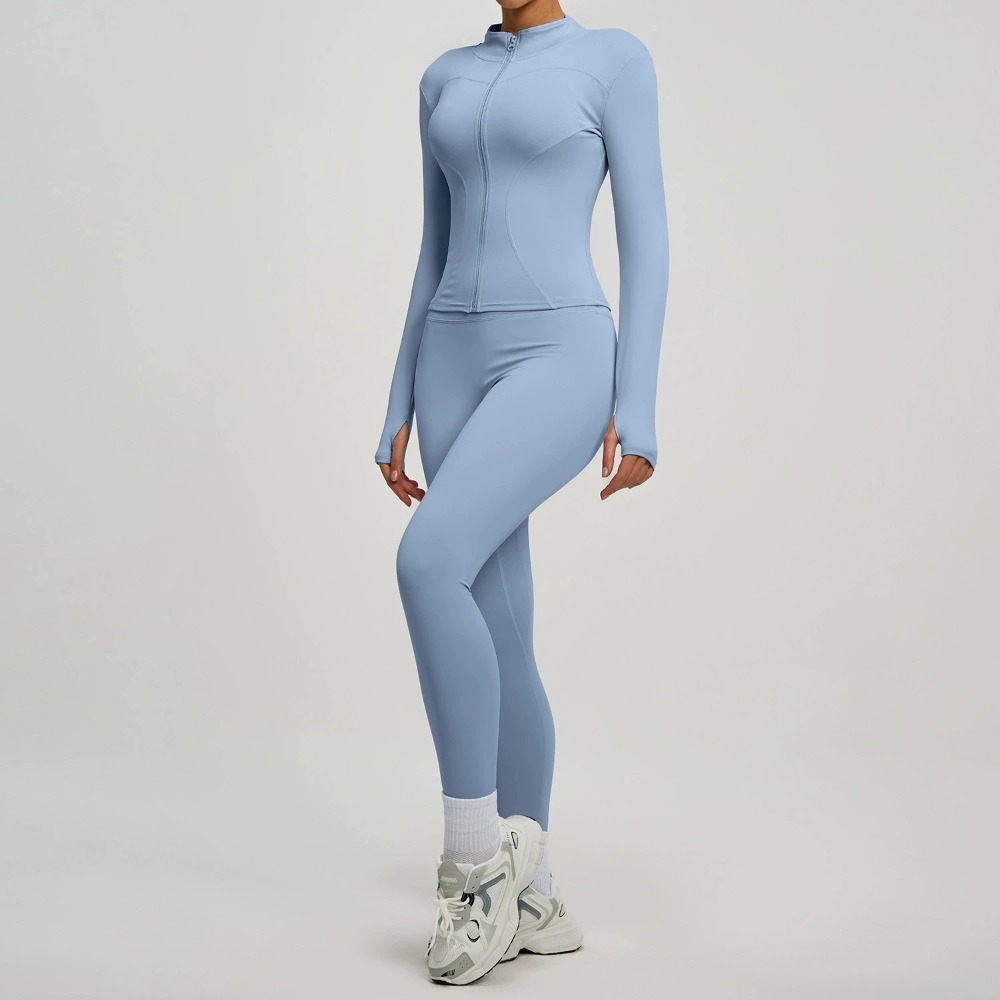 2피스 자켓 요가 세트 여성용 긴팔 지퍼 슬림 스포츠  - Yoga Fitness Jacket 리뷰 및 가격
